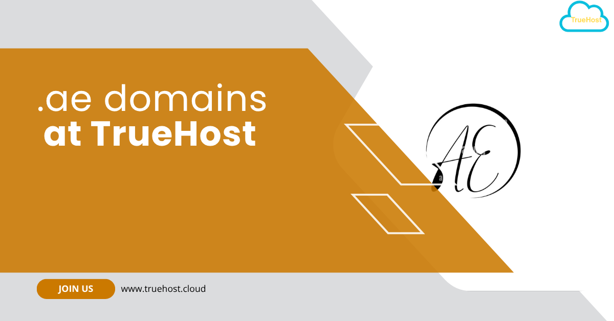 a .ae domains graphics and the title .ae domains at truehost